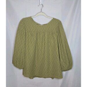 Ophelia Roe. Green Blouse Size Large Big Puff Sleeves Lined Textured